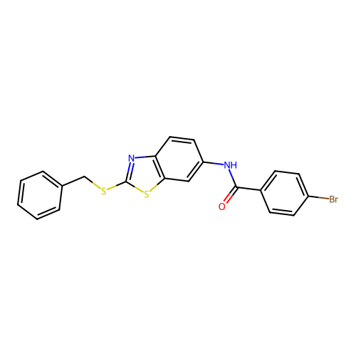 N-[2-(benzylsulfanyl)-1,3-benzothiazol-6-yl]-4-bromobenzamide structure