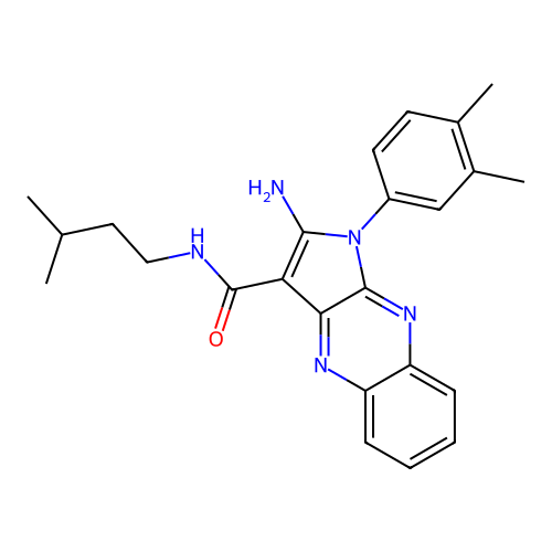 2-amino-1-(3,4-dimethylphenyl)-N-(3-methylbutyl)pyrrolo[3,2-b]quinoxaline-3-carboxamide structure