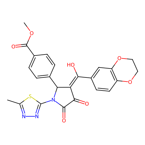 methyl 4-[(3E)-3-[2,3-dihydro-1,4-benzodioxin-6-yl(hydroxy)methylidene]-1-(5-methyl-1,3,4-thiadiazol-2-yl)-4,5-dioxopyrrolidin-2-yl]benzoate structure