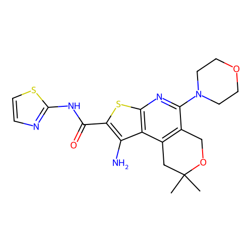 1-AMINO-8,8-DIMETHYL-5-(4-MORPHOLINYL)-N-(1,3-THIAZOL-2-YL)-8,9-DIHYDRO-6H-PYRANO[4,3-D]THIENO[2,3-B]PYRIDINE-2-CARBOXAMIDE structure