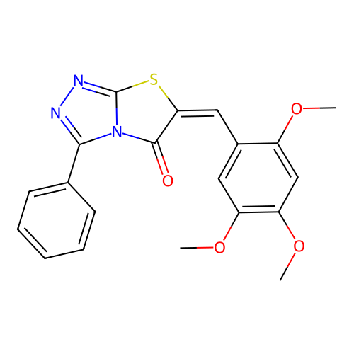 (E)-3-phenyl-6-(2,4,5-trimethoxybenzylidene)thiazolo[2,3-c][1,2,4]triazol-5(6H)-one structure