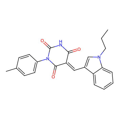 (5E)-1-(4-methylphenyl)-5-[(1-propylindol-3-yl)methylidene]-1,3-diazinane-2,4,6-trione structure