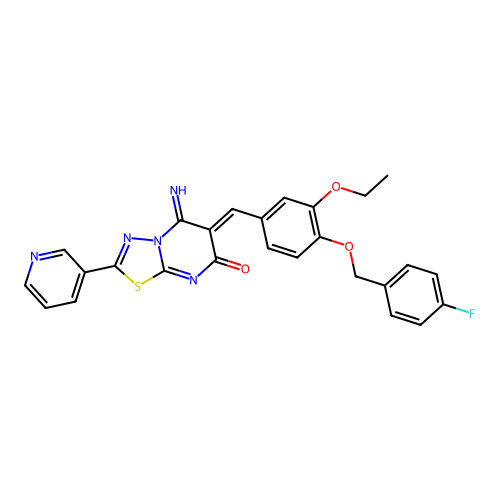 (6Z)-6-[[3-ethoxy-4-[(4-fluorophenyl)methoxy]phenyl]methylidene]-5-imino-2-pyridin-3-yl-[1,3,4]thiadiazolo[3,2-a]pyrimidin-7-one structure