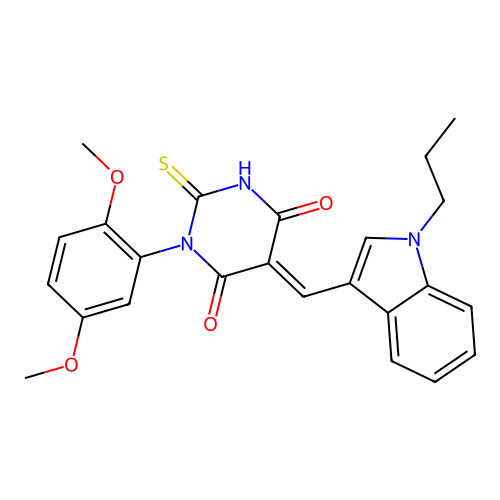 (5E)-1-(2,5-dimethoxyphenyl)-5-[(1-propyl-1H-indol-3-yl)methylidene]-2-sulfanylpyrimidine-4,6(1H,5H)-dione structure