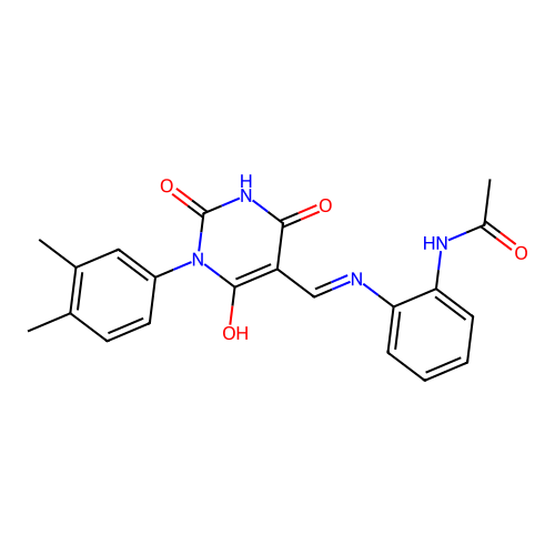 (E)-N-(2-(((1-(3,4-dimethylphenyl)-2,4,6-trioxotetrahydropyrimidin-5(2H)-ylidene)methyl)amino)phenyl)acetamide structure