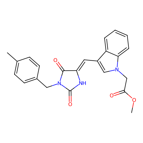 (Z)-methyl 2-(3-((1-(4-methylbenzyl)-2,5-dioxoimidazolidin-4-ylidene)methyl)-1H-indol-1-yl)acetate structure