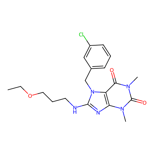 7-(3-chlorobenzyl)-8-((3-ethoxypropyl)amino)-1,3-dimethyl-1H-purine-2,6(3H,7H)-dione structure