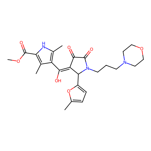 methyl 4-(4-hydroxy-2-(5-methylfuran-2-yl)-1-(3-morpholinopropyl)-5-oxo-2,5-dihydro-1H-pyrrole-3-carbonyl)-3,5-dimethyl-1H-pyrrole-2-carboxylate structure