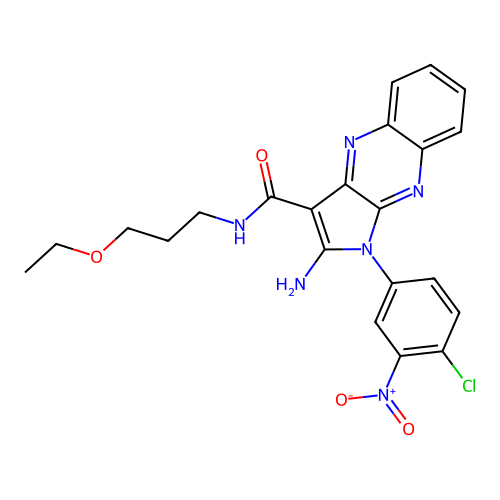 2-amino-1-(4-chloro-3-nitrophenyl)-N-(3-ethoxypropyl)-1H-pyrrolo[2,3-b]quinoxaline-3-carboxamide structure