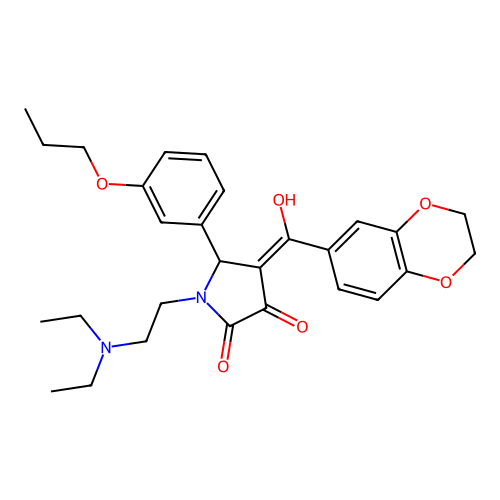 (4E)-1-(2-diethylaminoethyl)-4-[2,3-dihydro-1,4-benzodioxin-6-yl(hydroxy)methylidene]-5-(3-propoxyphenyl)pyrrolidine-2,3-dione structure