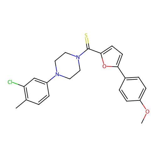 (4-(3-chloro-4-methylphenyl)piperazin-1-yl)(5-(4-methoxyphenyl)furan-2-yl)methanethione structure