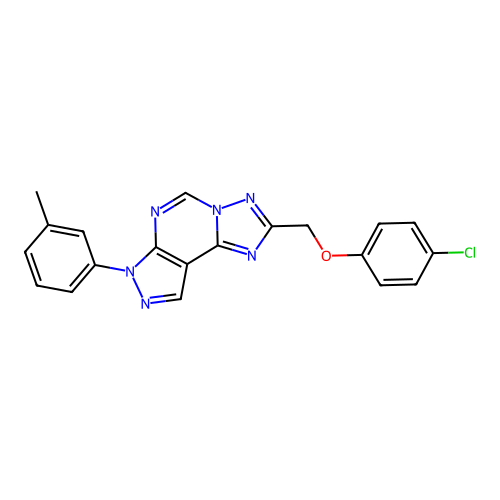 2-[(4-chlorophenoxy)methyl]-7-(3-methylphenyl)-7H-pyrazolo[4,3-e][1,2,4]triazolo[1,5-c]pyrimidine structure