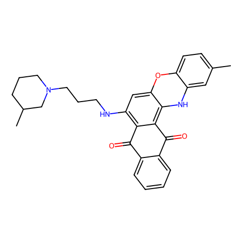 2-methyl-7-((3-(3-methylpiperidin-1-yl)propyl)amino)-8H-naphtho[2,3-a]phenoxazine-8,13(14H)-dione structure