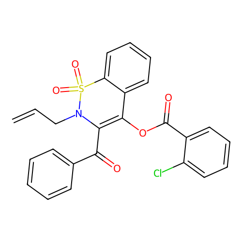 2-allyl-3-benzoyl-1,1-dioxido-2H-1,2-benzothiazin-4-yl 2-chlorobenzoate structure