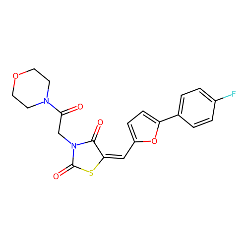 (5E)-5-[[5-(4-fluorophenyl)furan-2-yl]methylidene]-3-(2-morpholin-4-yl-2-oxoethyl)-1,3-thiazolidine-2,4-dione structure