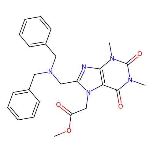 methyl {8-[(dibenzylamino)methyl]-1,3-dimethyl-2,6-dioxo-1,2,3,6-tetrahydro-7H-purin-7-yl}acetate structure