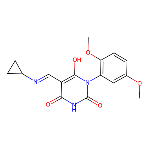 5-[(cyclopropylamino)methylidene]-1-(2,5-dimethoxyphenyl)-1,3-diazinane-2,4,6-trione structure