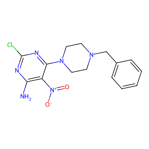 6-(4-Benzylpiperazin-1-yl)-2-chloro-5-nitropyrimidin-4-amine structure
