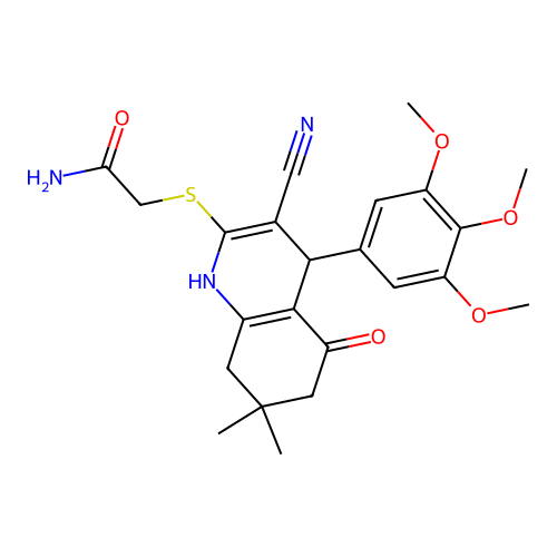 2-{[3-cyano-7,7-dimethyl-5-oxo-4-(3,4,5-trimethoxyphenyl)-1,4,5,6,7,8-hexahydroquinolin-2-yl]sulfanyl}acetamide structure