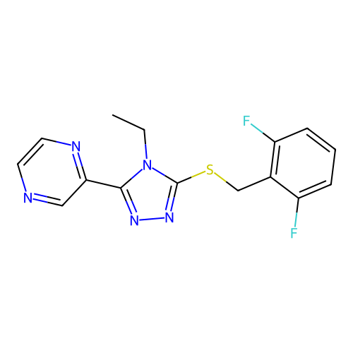 2-(5-((2,6-difluorobenzyl)thio)-4-ethyl-4H-1,2,4-triazol-3-yl)pyrazine structure