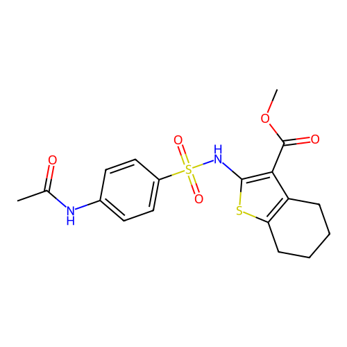 methyl 2-(4-acetamidophenylsulfonamido)-4,5,6,7-tetrahydrobenzo[b]thiophene-3-carboxylate structure