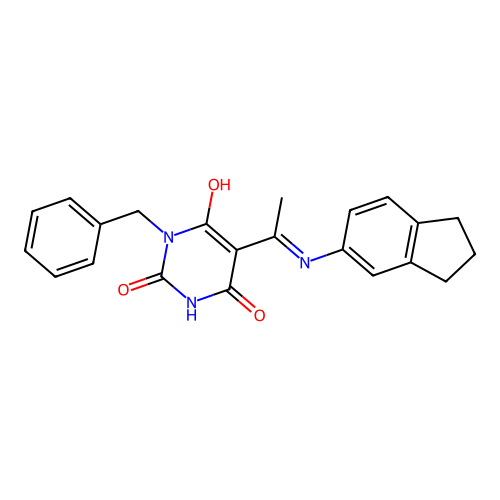 1-benzyl-5-[1-(2,3-dihydro-1H-inden-5-ylamino)ethylidene]-1,3-diazinane-2,4,6-trione structure