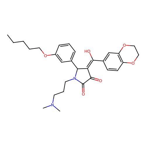 (4E)-4-[2,3-dihydro-1,4-benzodioxin-6-yl(hydroxy)methylidene]-1-[3-(dimethylamino)propyl]-5-(3-pentoxyphenyl)pyrrolidine-2,3-dione structure
