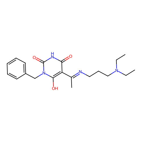 (5E)-1-benzyl-5-[1-[3-(diethylamino)propylamino]ethylidene]-1,3-diazinane-2,4,6-trione structure