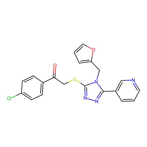 1-(4-chlorophenyl)-2-((4-(furan-2-ylmethyl)-5-(pyridin-3-yl)-4H-1,2,4-triazol-3-yl)thio)ethanone structure