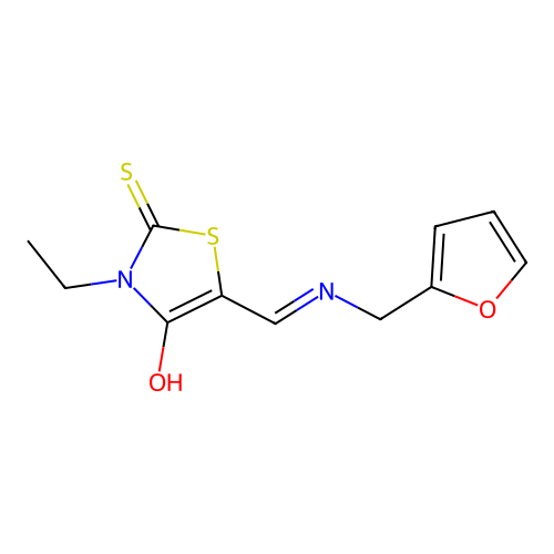 (5E)-3-ethyl-5-[(furan-2-ylmethylamino)methylidene]-2-sulfanylidene-1,3-thiazolidin-4-one structure
