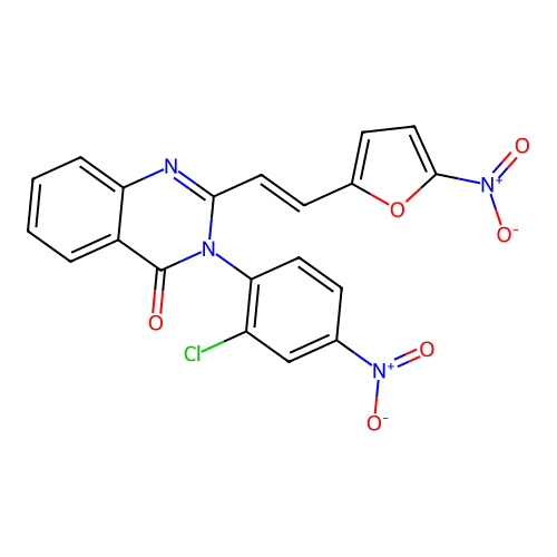 (E)-3-(2-chloro-4-nitrophenyl)-2-(2-(5-nitrofuran-2-yl)vinyl)quinazolin-4(3H)-one structure