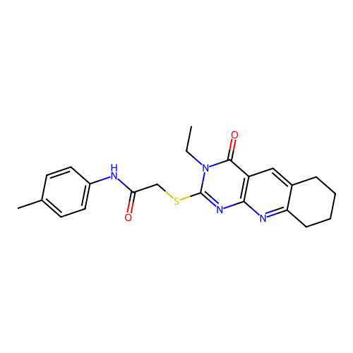 2-((3-ethyl-4-oxo-3,4,6,7,8,9-hexahydropyrimido[4,5-b]quinolin-2-yl)thio)-N-(p-tolyl)acetamide structure