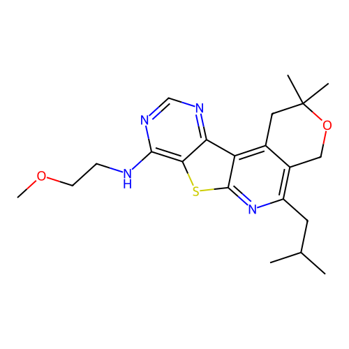 5-isobutyl-N-(2-methoxyethyl)-2,2-dimethyl-2,4-dihydro-1H-pyrano[4'',3'':4',5']pyrido[3',2':4,5]thieno[3,2-d]pyrimidin-8-amine structure