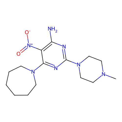 6-(Azepan-1-yl)-2-(4-methylpiperazin-1-yl)-5-nitropyrimidin-4-amine structure