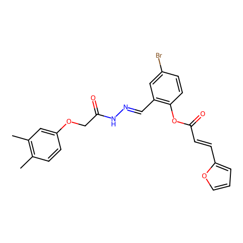 (E)-4-bromo-2-((E)-(2-(2-(3,4-dimethylphenoxy)acetyl)hydrazono)methyl)phenyl 3-(furan-2-yl)acrylate structure