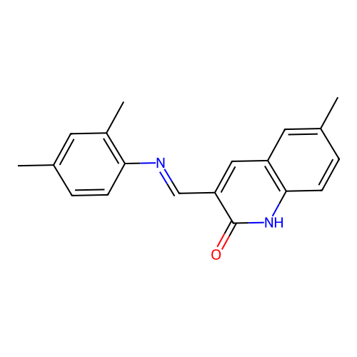 (E)-3-(((2,4-dimethylphenyl)imino)methyl)-6-methylquinolin-2-ol structure
