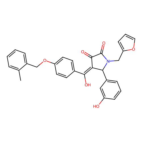 (4E)-1-(furan-2-ylmethyl)-4-(hydroxy{4-[(2-methylbenzyl)oxy]phenyl}methylidene)-5-(3-hydroxyphenyl)pyrrolidine-2,3-dione structure