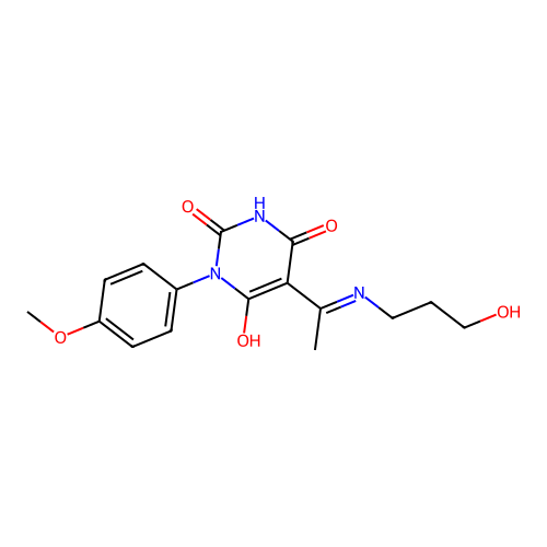 5-[1-(3-hydroxypropylamino)ethylidene]-1-(4-methoxyphenyl)-1,3-diazinane-2,4,6-trione structure