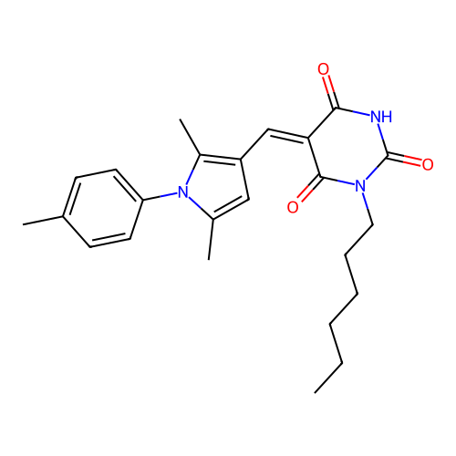 (5Z)-5-[[2,5-dimethyl-1-(4-methylphenyl)pyrrol-3-yl]methylidene]-1-hexyl-1,3-diazinane-2,4,6-trione structure