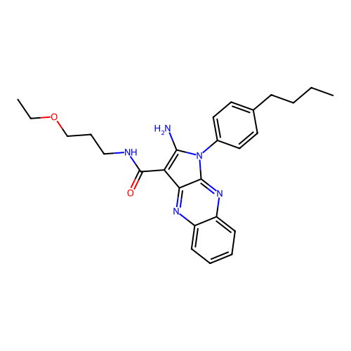 2-amino-1-(4-butylphenyl)-N-(3-ethoxypropyl)-1H-pyrrolo[2,3-b]quinoxaline-3-carboxamide structure