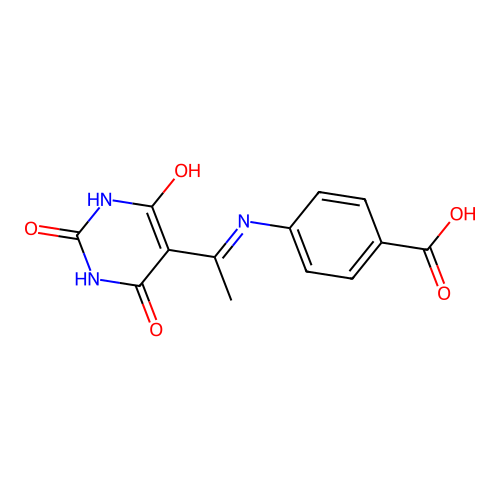4-{[(1Z)-1-(2,6-dihydroxy-4-oxopyrimidin-5(4H)-ylidene)ethyl]amino}benzoic acid structure