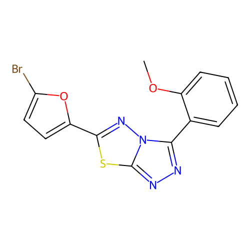 6-(5-bromofuran-2-yl)-3-(2-methoxyphenyl)-[1,2,4]triazolo[3,4-b][1,3,4]thiadiazole structure