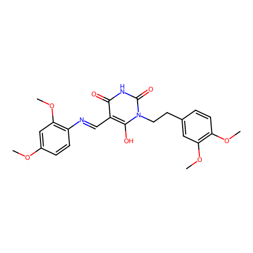(5E)-5-[(2,4-dimethoxyanilino)methylidene]-1-[2-(3,4-dimethoxyphenyl)ethyl]-1,3-diazinane-2,4,6-trione structure