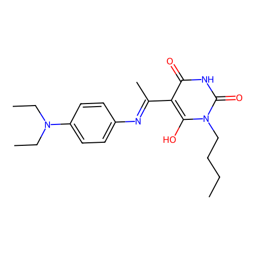 (5E)-1-butyl-5-[1-[4-(diethylamino)anilino]ethylidene]-1,3-diazinane-2,4,6-trione structure