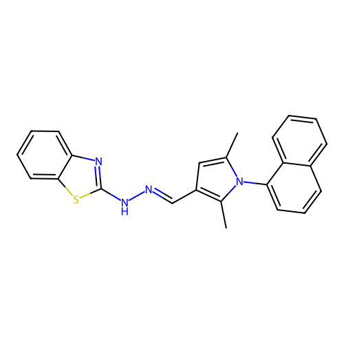 N-[(2,5-dimethyl-1-naphthalen-1-yl-pyrrol-3-yl)methylideneamino]benzothiazol-2-amine structure