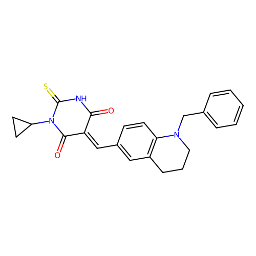 (5E)-5-[(1-benzyl-1,2,3,4-tetrahydroquinolin-6-yl)methylidene]-1-cyclopropyl-2-sulfanylpyrimidine-4,6(1H,5H)-dione structure