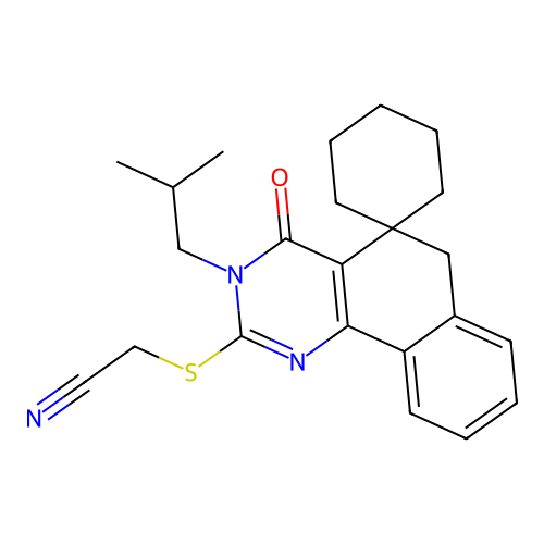 {[3-(2-methylpropyl)-4-oxo-4,6-dihydro-3H-spiro[benzo[h]quinazoline-5,1'-cyclohexan]-2-yl]sulfanyl}acetonitrile structure