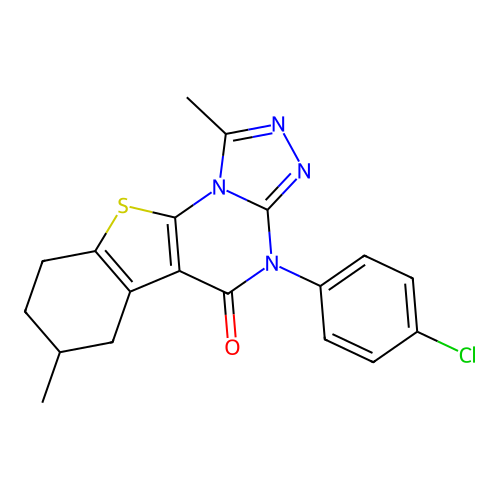 4-(4-chlorophenyl)-1,7-dimethyl-6,7,8,9-tetrahydro[1]benzothieno[3,2-e][1,2,4]triazolo[4,3-a]pyrimidin-5(4H)-one structure