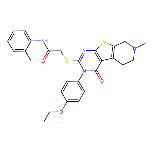 2-((3-(4-ethoxyphenyl)-7-methyl-4-oxo-3,4,5,6,7,8-hexahydropyrido[4',3':4,5]thieno[2,3-d]pyrimidin-2-yl)thio)-N-(o-tolyl)acetamide structure