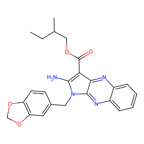 2-methylbutyl 2-amino-1-(1,3-benzodioxol-5-ylmethyl)-1H-pyrrolo[2,3-b]quinoxaline-3-carboxylate structure